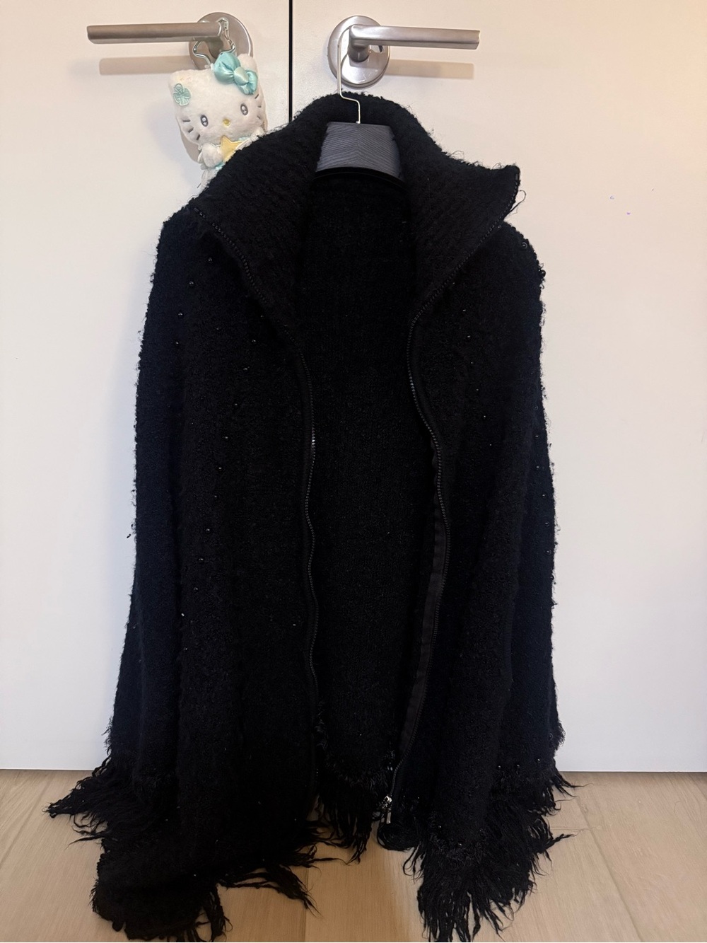 Black Fringe Knit Zip-Up Coatigan - Women Jackets & Coats